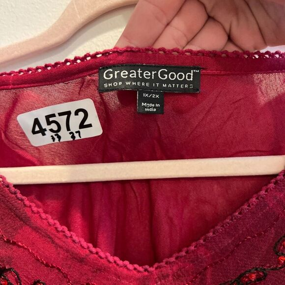 Greater Good Women Burgundy Tunic Blouse 1X/2X Embroidered Boho Lagenlook Hippie - Picture 7 of 7